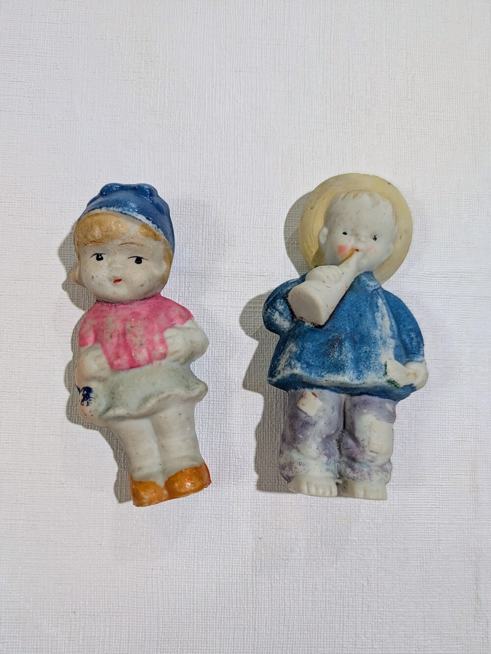 Antique Bisque Ceramic Penny Dolls Frozen Charlotte Dolls Set of 2